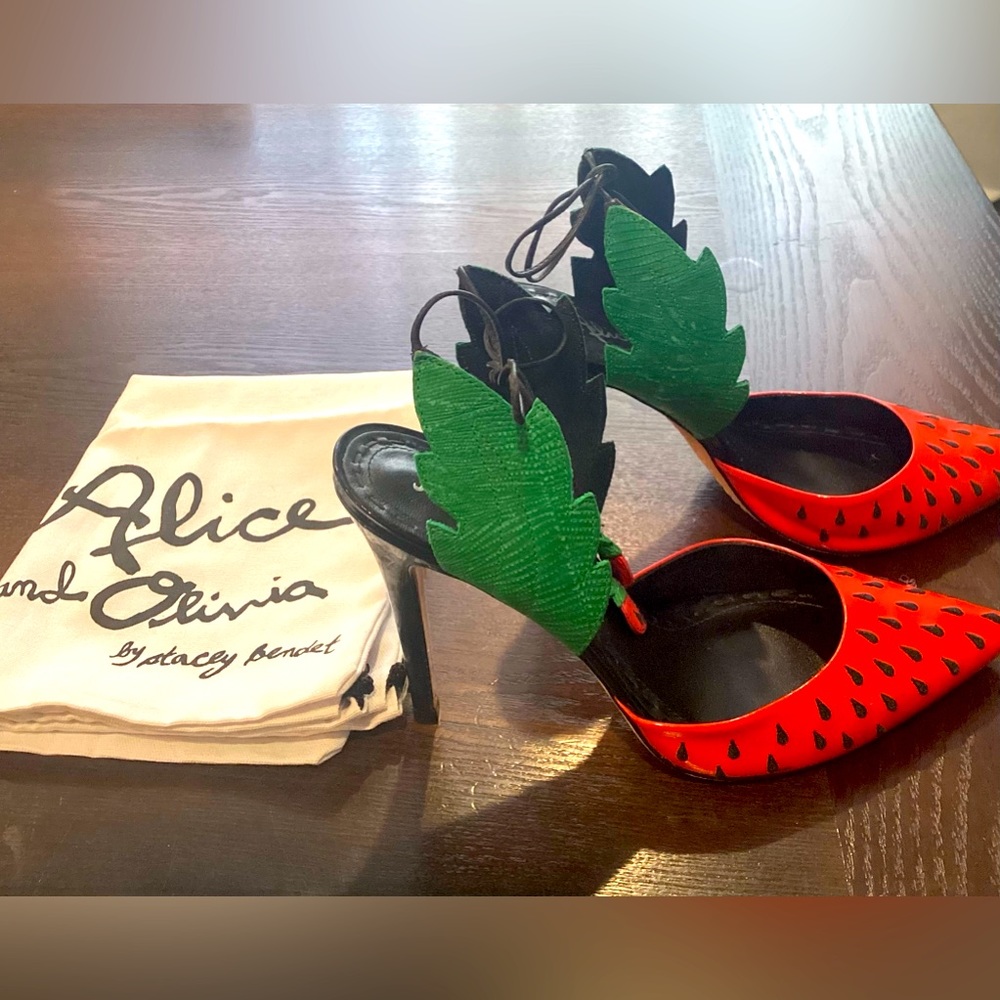 Alice + Olivia Strawberry Daiquiri Ankle-Wrap Pump
